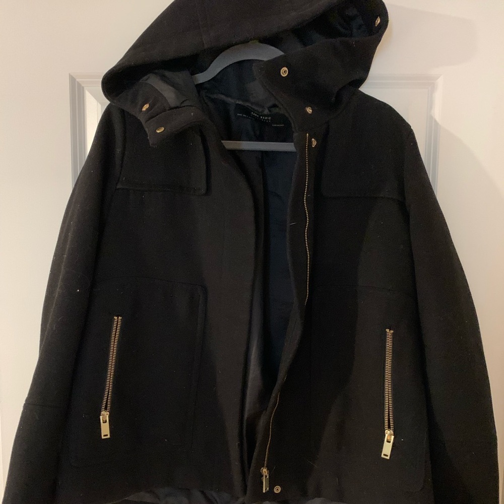 ZARA Black Hoodie Zip Up Jacket